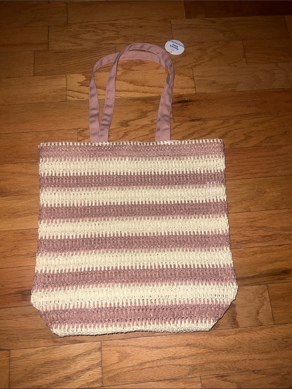 Striped Pink and Cream Crochet Tote Bag